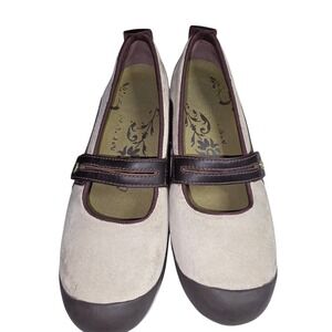 Merrell Plaza Bandeau Dark Taupe Suede‎ Mary Jane Low Wedge Shoes J46404 Sz-9